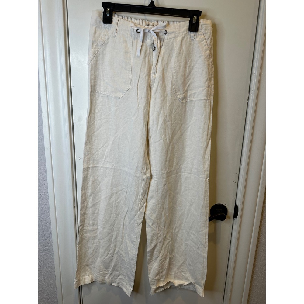 Just Living Womens White Linen Blend Wide Leg Drawstring Pants Size Small